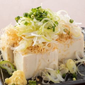 Chilled tofu with lots of green onions