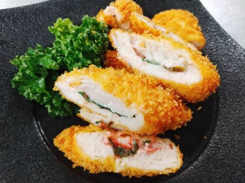 Fried chicken fillet with plum shiso