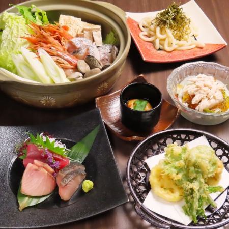 【旬のお造りと海鮮鍋付き お料理6品コース】+通常飲み放題120分付 税込5500円