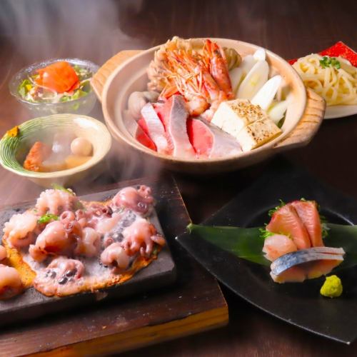 【〇いけ名物イイダコ踊り焼きコース】+プレミアム飲み放題120分付7700円→クーポン利用で7000円