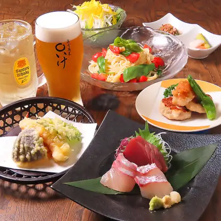 1人1皿でご提供【ご宴会】旬のお造りと○いけ特製油淋鶏コース+定番飲み放題(120分付)5500円