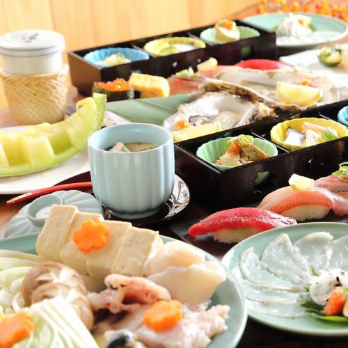 【特別套餐】共11道菜：附殼牡蠣、河豚火鍋、炸河豚等 6,500日圓（含稅）