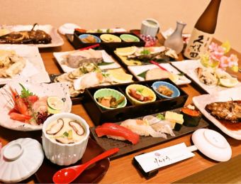 【春季限定♪樱花套餐】包含带壳生蚝、炖石斑鱼等。7000日元（含税）