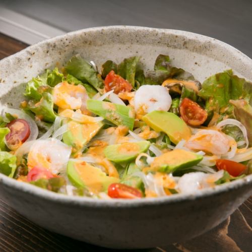 Shrimp and avocado Caesar salad