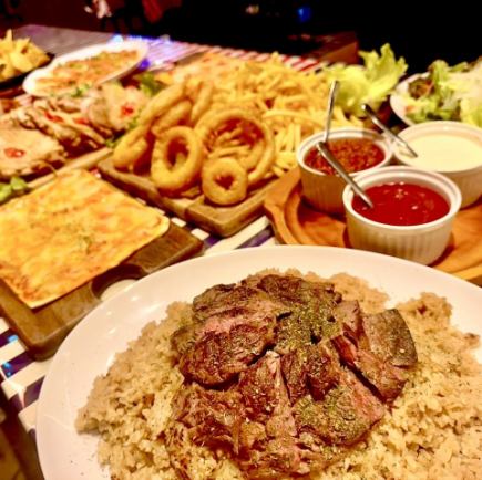 【平日限定】2.5H飲み放題付！ナチョス・ピザ・BBQチキングリルなどボリューム満点！全8品
