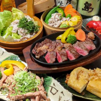 【含180分钟无限畅饮】渥美牛排套餐：6道本店引以为豪的肉料理，6,000日元（含税）
