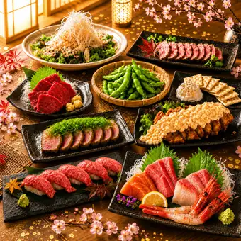 ★大山どりを堪能♪産地直送絶品肉寿司に豪華刺身!!全９品【元気だしコース】２時間飲み放題★