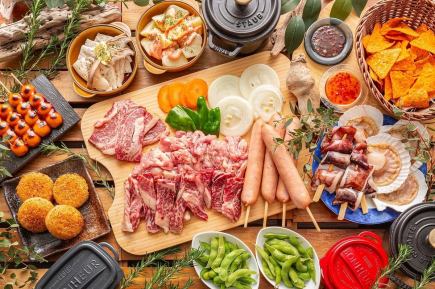 【일본 코스】알코올 & 청량 음료 무제한 뷔페 + BBQ 세트 한 분 / 7480 엔 (세금 포함)