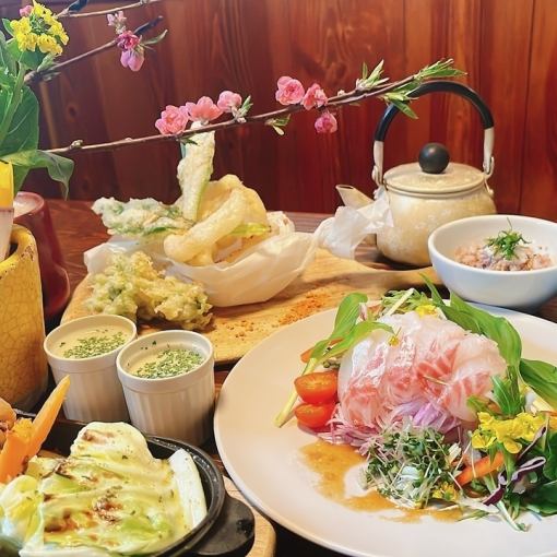 春コース 全６品 選べる料理と鯛を使った料理が魅力《2時間飲み放題付き》