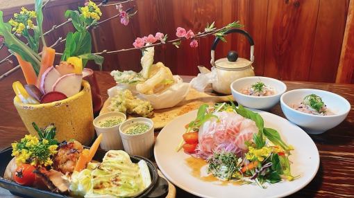 春コース 全６品 選べる料理と鯛を使った料理が魅力《2時間飲み放題付き》