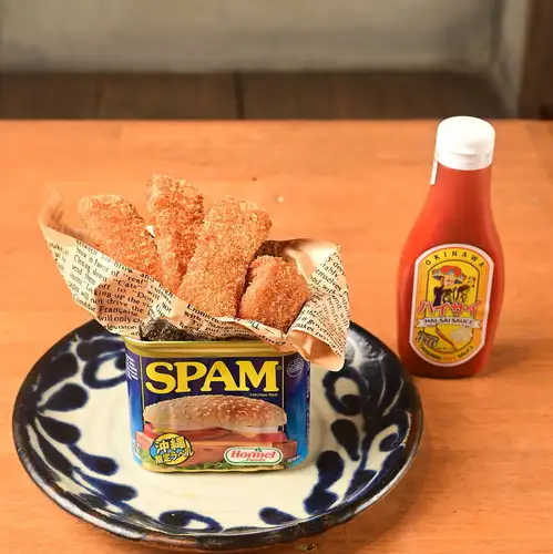 おつまみスパムフライ(ハイサイソース)