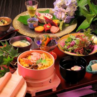 [Lunch] Hana no Hiruzen - 3 types of rice to choose from - 9 dishes in total + pre-meal drink included ⇒ 2080 yen (tax included)
