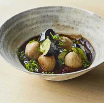 里芋と茄子の唐揚げ 赤味噌仕立て