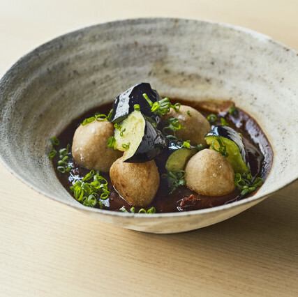 里芋と茄子の唐揚げ 赤味噌仕立て
