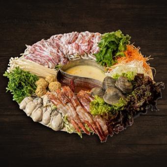 【盤鍋コース】2.5時間飲み放題付き 選べる鍋や大粒生牡蠣やデザート付き7700円(税込)