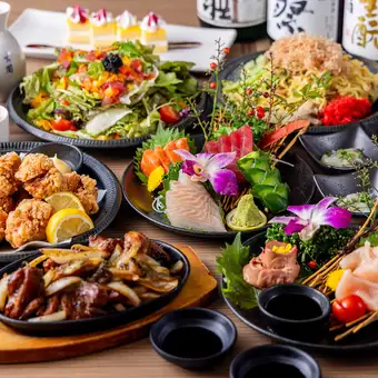 ■2H飲み放題付『薫コース』豊洲鮮魚×牛ハラミ鉄板焼き等 全7品 5000円⇒4000円
