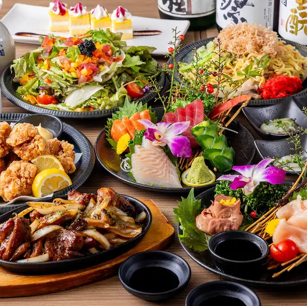 ■2H飲み放題付『薫コース』豊洲鮮魚×牛ハラミ鉄板焼き等 全7品 5000円⇒4000円