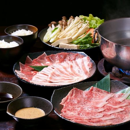 [Advance reservation only! ♪ All-you-can-drink for 120 minutes!] Agu & Kuroge Wagyu beef shabu-shabu banquet course