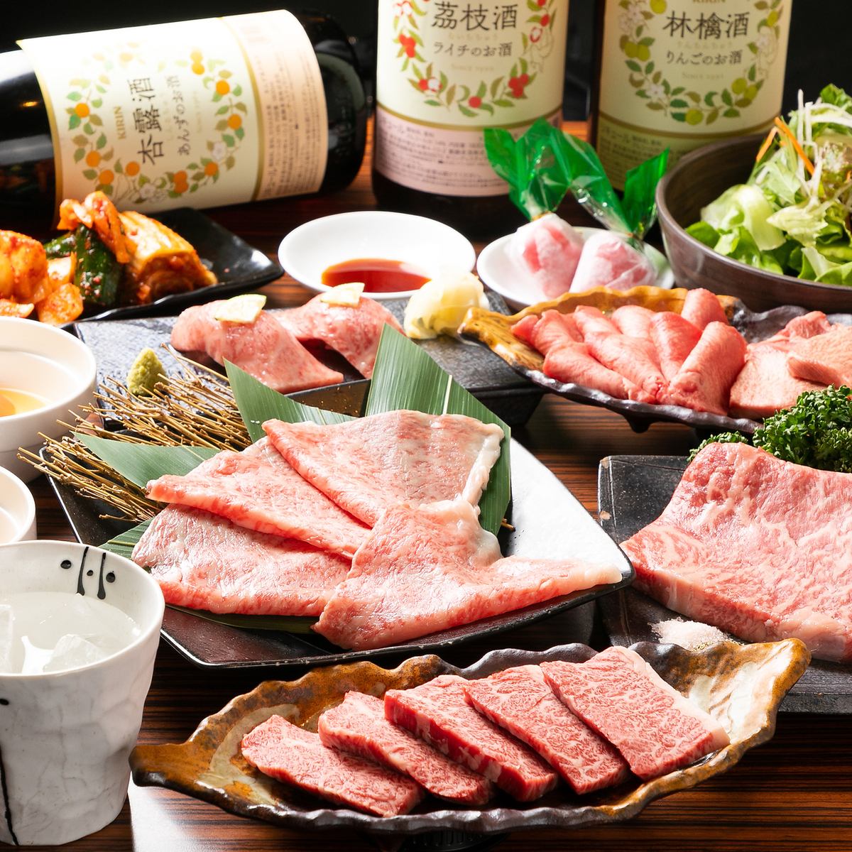 【２H飲放付】焼きしゃぶ・和牛肉寿司・サーロイン等全9品￥7,500