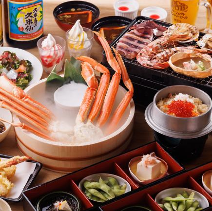 【2小时无限畅饮】【烤海鲜+2L正宗雪蟹+盖饭】12道菜，蟹的美味6000日元