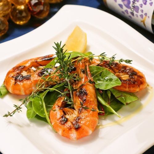 有頭海老のガーリックシュリンプ（香草ガーリック焼き）