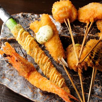 アスパラ豚巻や天使海老をはじめ、定番+季節を感じられる串10本を満喫!+飲み放題120分!!