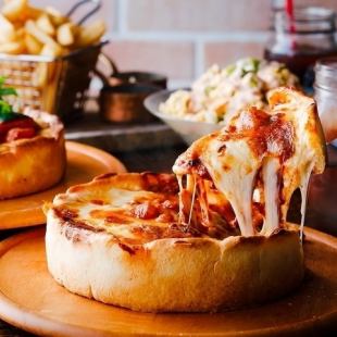 Recommended "Chicago Pizza & Wagyu Steak" All-you-can-eat 8-item set with 3-hour all-you-can-drink included. 5,000 yen ⇒ 4,000 yen (tax included)