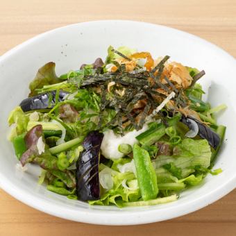 Japanese salad with fried eggplant and yam