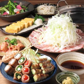 特色！五花肉串、名菜串等共8道菜品3,850日元+1,650日元，还附赠2小时无限畅饮！