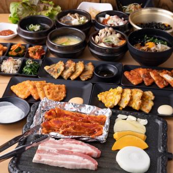 [吃到飽]包括五花肉在內的韓國料理吃到飽「五花肉吃到飽套餐」50道菜總計2,700日元