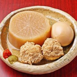 Japanese-style chicken oden (radish, egg, meatballs)