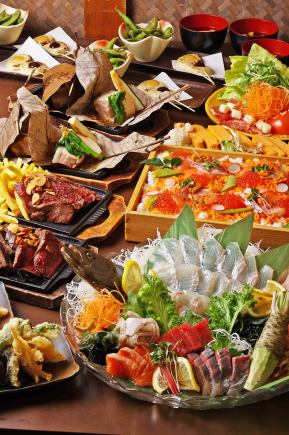 【わいわいコース】いくらと雲丹の海鮮ちらしなど全9品に飲み放題付きで5980円(税込)
