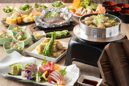 【かきと九条ねぎの釜めしコース】飲み放題付き◎釜めしなど全9品《4980円(税込)》