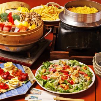 ◇Weekdays◇ All-you-can-drink course for 4000 yen (tax included)! 5 dishes including rice cooked in a pot with shredded egg and steamed dishes.