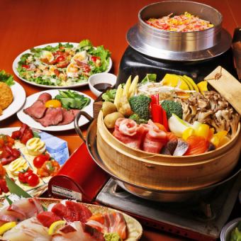 ◇Weekdays◇ All-you-can-drink course for 6000 yen (tax included)! 8 dishes including roast beef and rice cooked in a pot with crab and shredded egg.