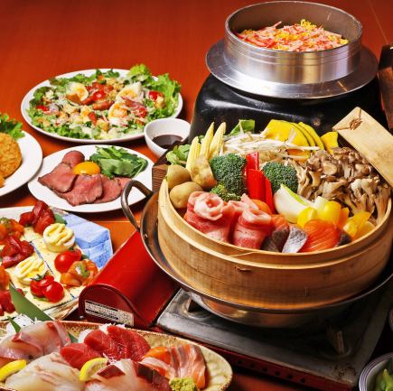 ◇Weekdays◇ All-you-can-drink course for 6000 yen (tax included)! 8 dishes including roast beef and rice cooked in a pot with crab and shredded egg.