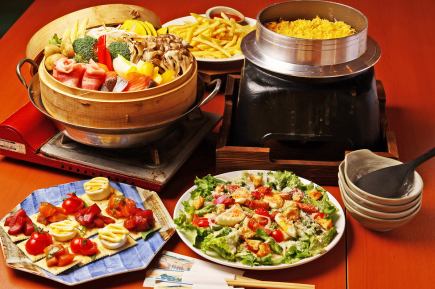 ◆Weekend◆ All-you-can-drink course for 4000 yen (tax included)! 5 dishes including rice cooked in a pot with shredded egg and steamed dishes.