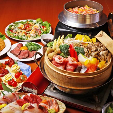 ◆Weekend◆ Fun all-you-can-drink course for 6000 yen (tax included)! 8 dishes including roast beef and rice cooked in a pot with crab and shredded egg.