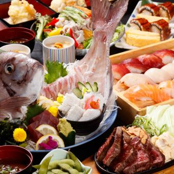 [Up to 3 hours of all-you-can-drink!] Heso Banquet ~Matsu~ Course ◆ 10 dishes including sea bream sashimi and Japanese Black beef steak ◆ 5980 yen (tax included)