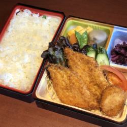 White fish and fried scallop bento box