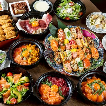 日本初！話題沸騰中の絶品海鮮いなり寿司×贅沢土鍋ご飯食べ放題♪♪豊富な海鮮を是非食べ比べ♪