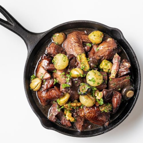 The extremely popular bistro menu item "Coq au Vin"