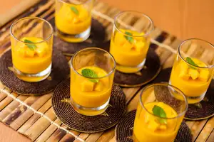 Mango pudding, a Chinese-style Western dessert originating in Hong Kong.