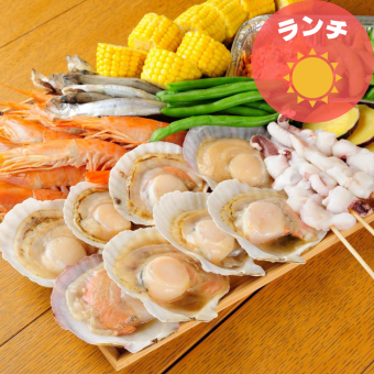【昼宴会に最適】ランチタイム2時間飲み放題＆カラオケ歌い放題付き！浜焼きプレート