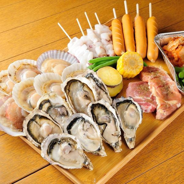 【豪快BBQディナー】2時間飲み放題&カラオケ歌い放題付き!海鮮BBQプレート