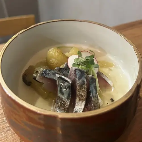 炙り〆鯖と焼き茄子のお浸し