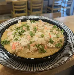 Crab miso and yam on a hot plate