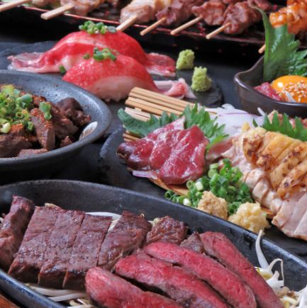 Enjoy Izakaya Ryo! 4,500 yen course (tax included) with 2 hours of all-you-can-drink, fresh horse sashimi & local chicken sashimi/charcoal-grilled steak! 9 dishes