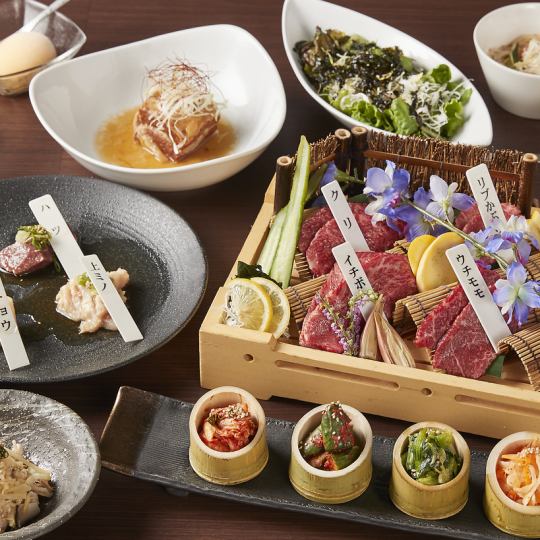 【日~水限定】乾杯スパークリング付!黒毛和牛を含む匣盛りや冷麺など4800円(税抜)