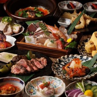 【3H飲放】国産和牛サーロインステーキ×鮮魚造りや地鶏に握り寿司含『匠』全8品6470円⇒5500円